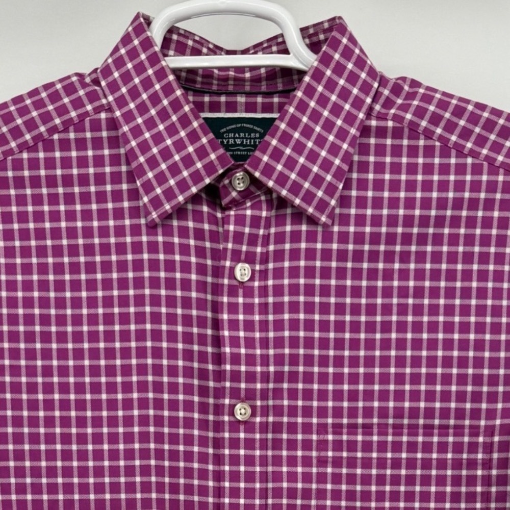 Charles Tyrwhitt Mens M Classic Fit Non-Iron Purple White Check Button Down